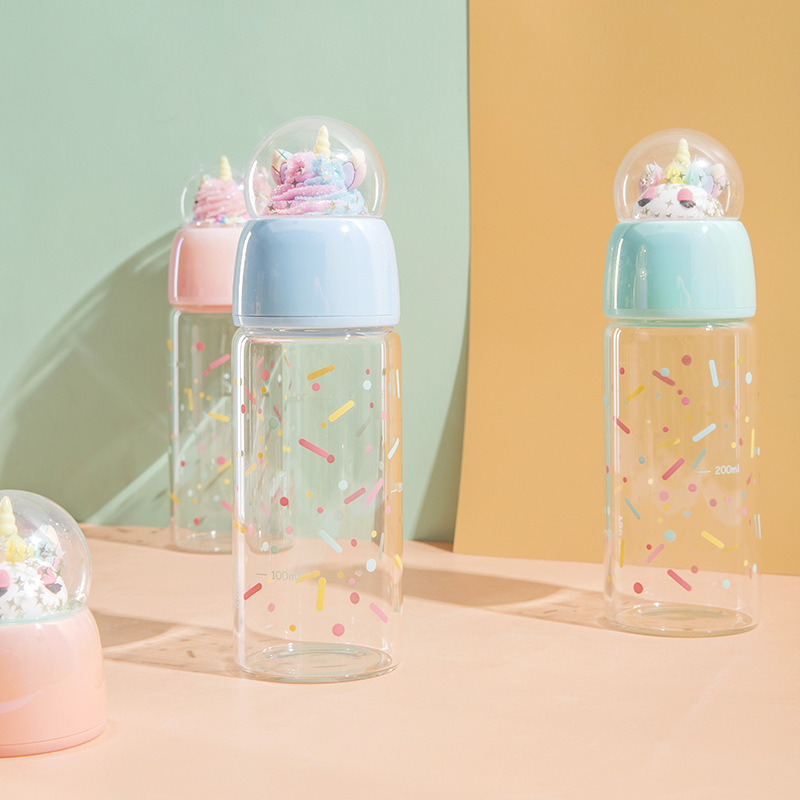 A View bright color unique glass cup lid exquisite cup body with sequins unicorn thermos cup water cup direct sale