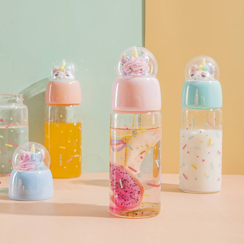 A View bright color unique glass cup lid exquisite cup body with sequins unicorn thermos cup water cup direct sale