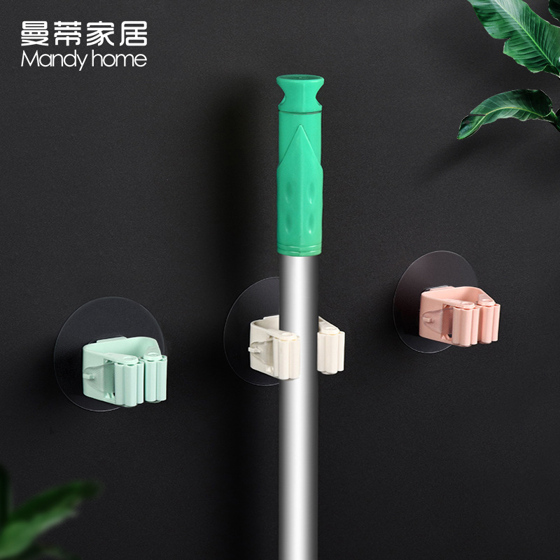Manti Home Creative Daily Wholesale No Punching Hang Mop Rack Bathroom Mop Clip Mop Strong Hook