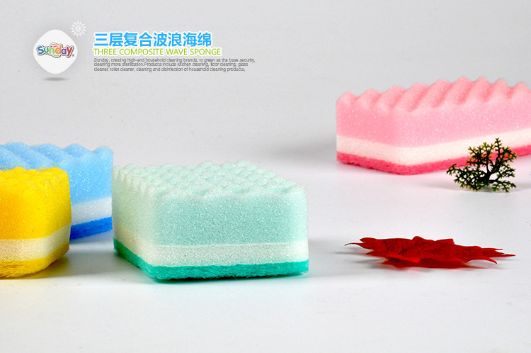 Sunday three layer wave sponge 1 pieces, kitchen cleaning products exported to Japan South Korea Sunday three layer wave sponge 1 pieces, kitchen cleaning products exported to Japan South Korea