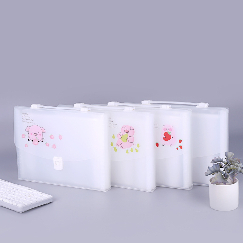 13-Grid Portable Pp Cartoon Organ Bag A4 Multi-Layer Folder Test Paper Clip File Bag Ticket Clips Storage Bag