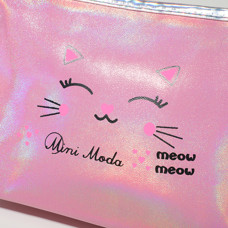 New PU Leather Waterproof Cosmetic Bag Cute Cat Q Version Portable Wash Bag Simple and Fresh Storage Bag