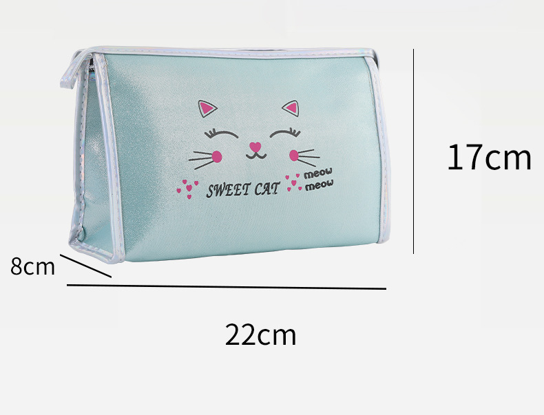 New PU Leather Waterproof Cosmetic Bag Cute Cat Q Version Portable Wash Bag Simple and Fresh Storage Bag