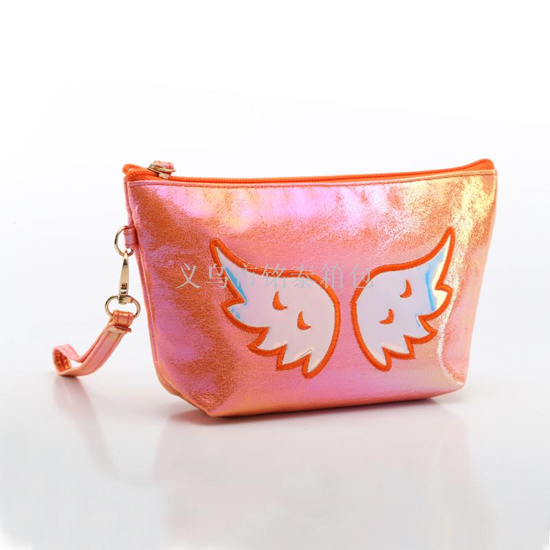 Hot-selling crackle sail bag dazzle color cloth art cosmetic bag angel wing portable storage bag with copyright patent