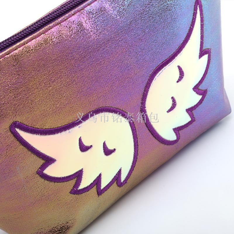 Hot-selling crackle sail bag dazzle color cloth art cosmetic bag angel wing portable storage bag with copyright patent