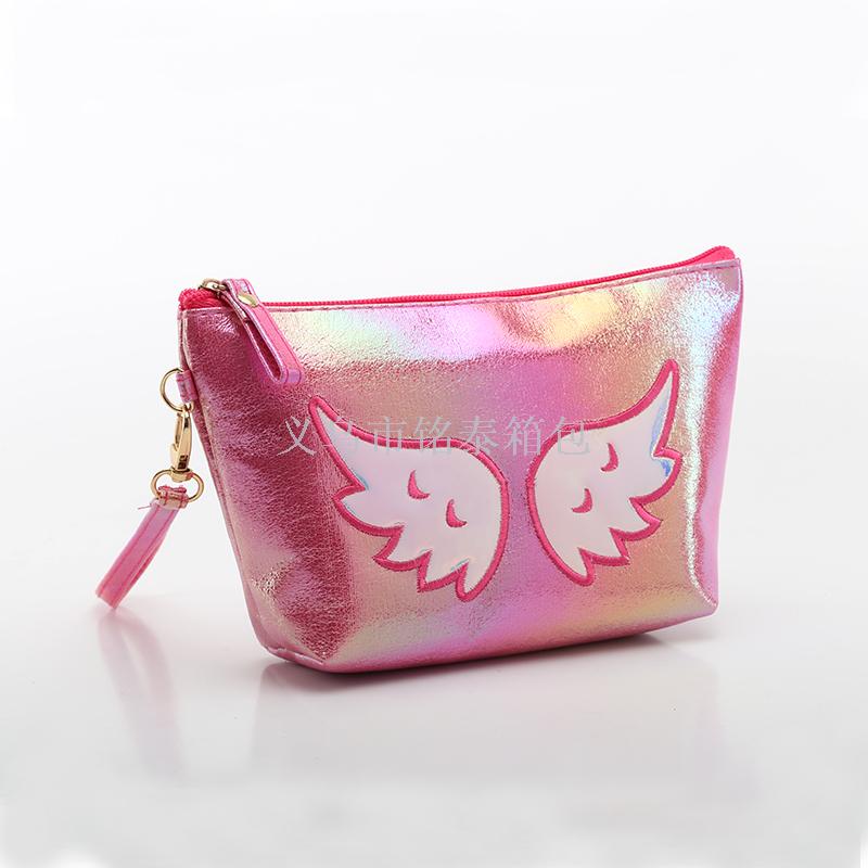 Hot-selling crackle sail bag dazzle color cloth art cosmetic bag angel wing portable storage bag with copyright patent