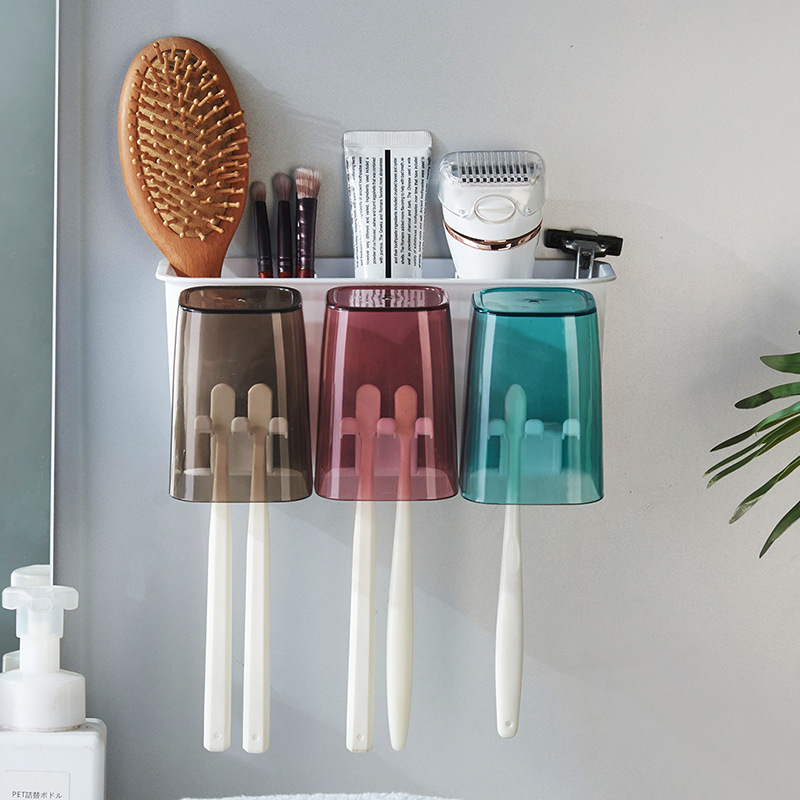 Suction Wall-Mounted Toothbrush Rack Cup Wall-Mounted Toothbrush Cup Holder Toilet Tooth Glass