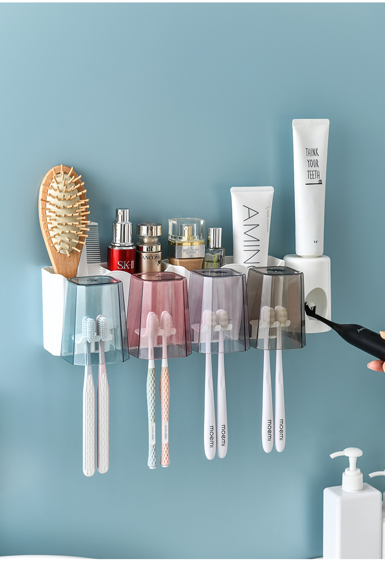 Toothbrush Holder Rack Punch-Free Gargle Cup Tooth Cup Wall-Mounted Bathroom Tooth Glass Toothbrush Holder Rack Punch-Free Gargle Cup Tooth Cup Wall-Mounted Bathroom Tooth Glass