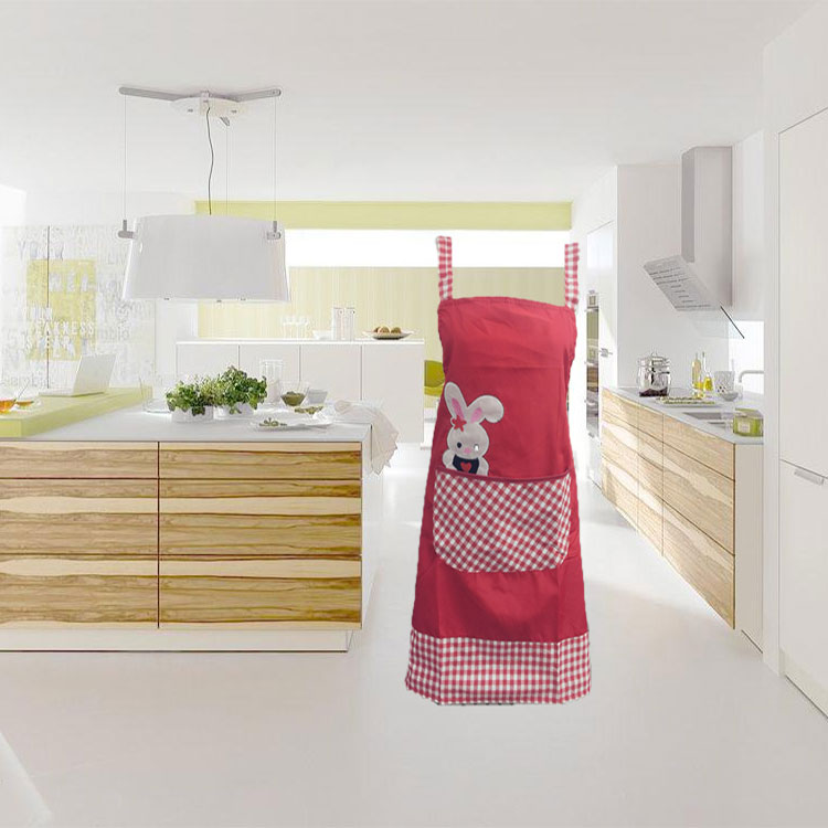Korean edition fashion kitchen cartoon rabbit cute aprons with sleeves and anti-fouling checked apron apron