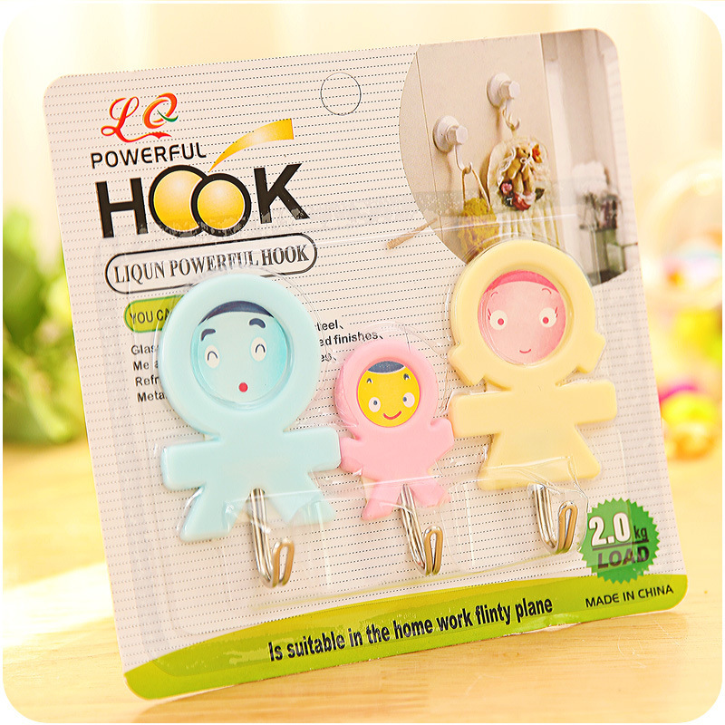 Kitchen Family of Three Creative Cute Hook Multi-Purpose Strong Wall Mounted Hoy Bathroom Towel Sticky Hook 3 Pack