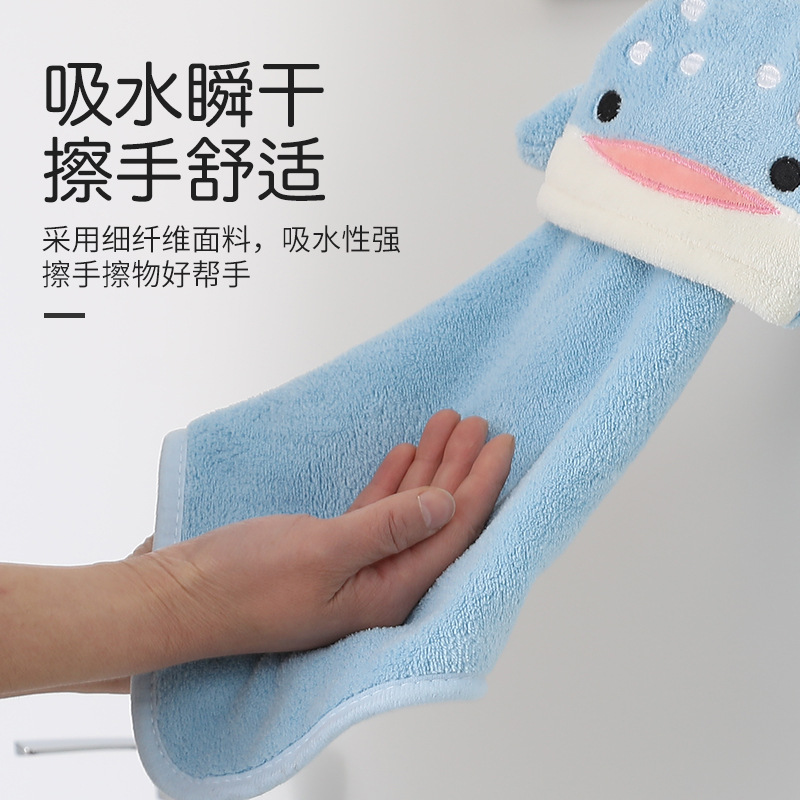 and Korean Cute Animal Hand Towel Coral Fleece Absorbent Towel Household Kitchen Towel Cartoon Hanging Towel Multicolor