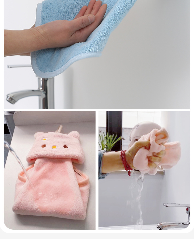 and Korean Cute Animal Hand Towel Coral Fleece Absorbent Towel Household Kitchen Towel Cartoon Hanging Towel Multicolor