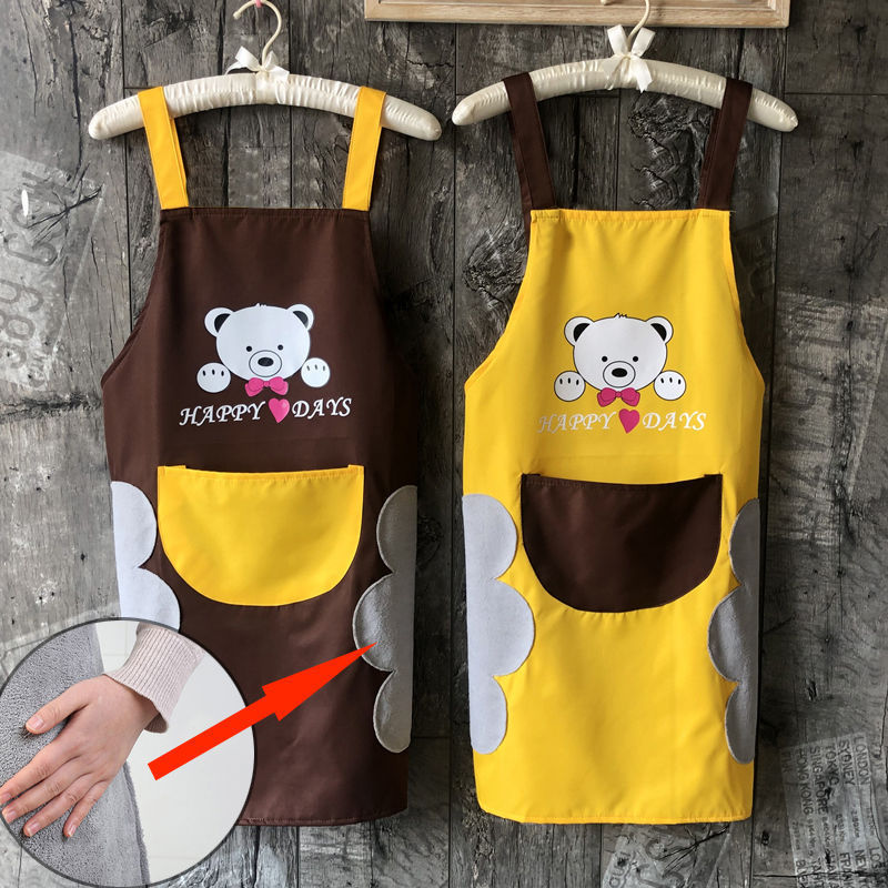 Kitchen Apron Waterproof Dirty Hand Cleaning Home Apron Korean Creative Cute Bear Halter Hand Towel Apron Wholesale