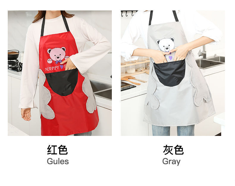 Kitchen Apron Waterproof Dirty Hand Cleaning Home Apron Custom Logo Cute Bear Halter Hand Towel Apron Wholesale