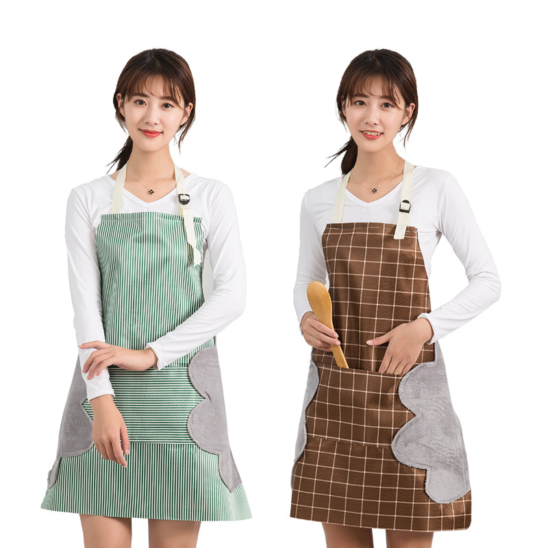 Kitchen Hand-Wiping Household Apron Women&#039;s Thickened Apron with Towel Waterproof and Oil-Proof Hand-Wiping Apron