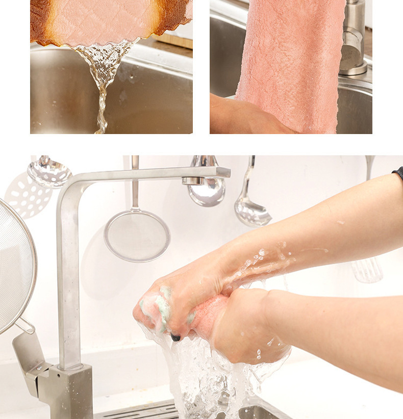 Household Lazy Rag Kitchen Cleaning OilFree DoubleSided Scouring Pad Composite Absorbent Cleaning Towel Coral Velvet Rag