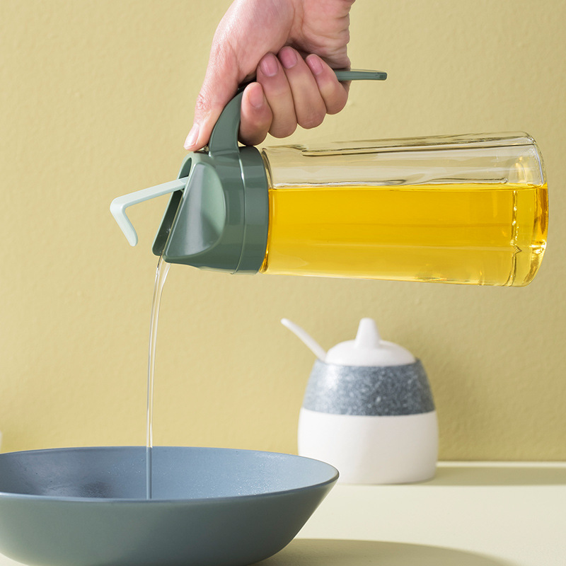 Large Capacity Glass Dust-Proof Leak-Proof Oil Pot Automatic Lid-Opening Oil Bottle Seasoning Bottle