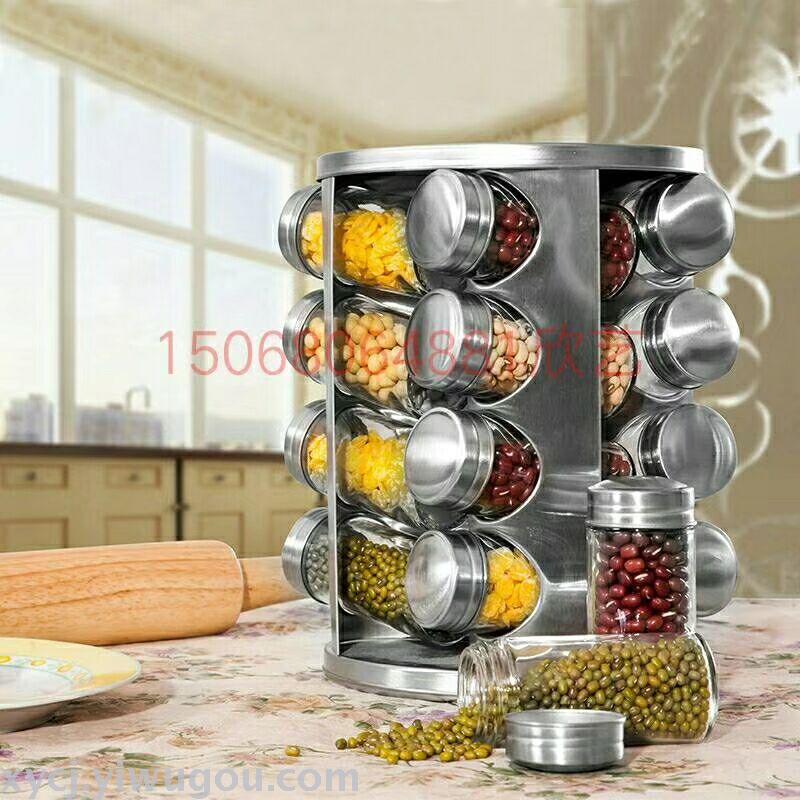 Stainless Steel 16-piece seasoning bottle rotating seasoning Rack Powder BBQ Seasoning Bottle Set