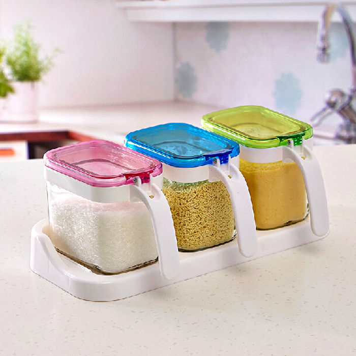 Longshida kitchen supplies European style creative seasoning box seasoning pot seasoning bottle glass spoon set