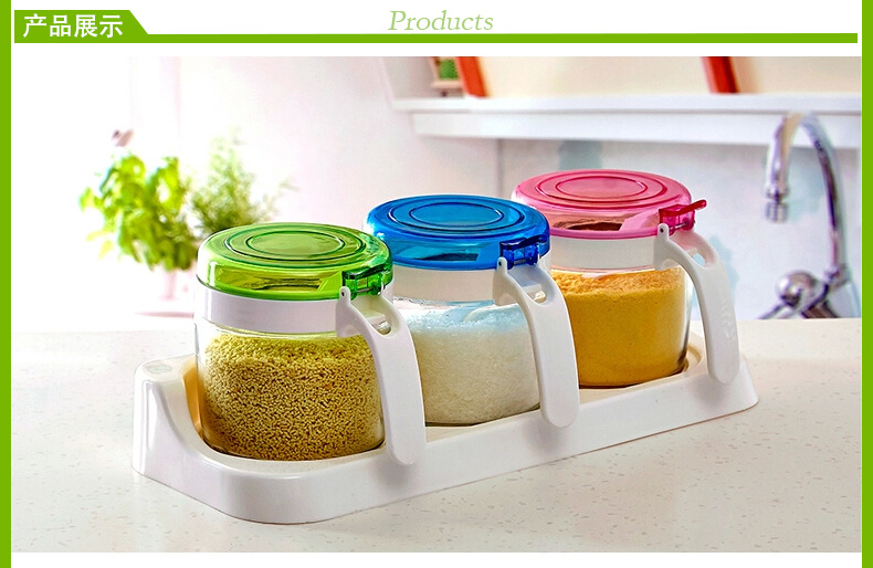 Longshida kitchen supplies European style creative seasoning box seasoning pot seasoning bottle glass spoon set