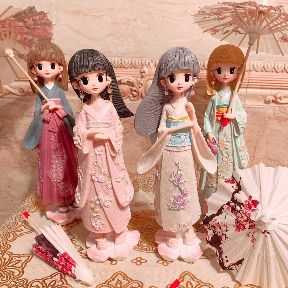 Imported arts and crafts Girl Japanese Kimono Japanese Style Girl Umbrella Resin Student Gift Ornaments