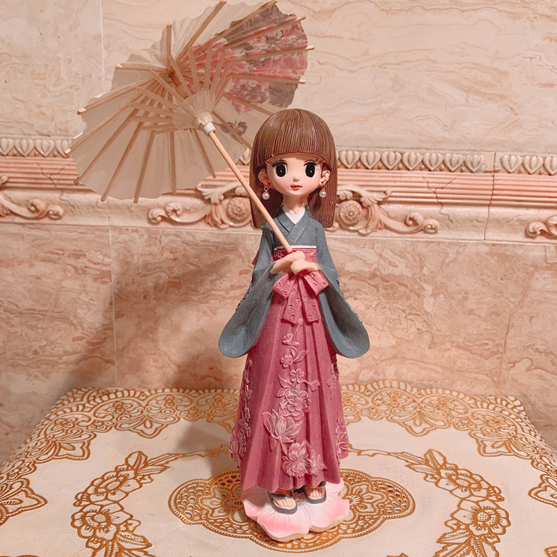 Imported arts and crafts Girl Japanese Kimono Japanese Style Girl Umbrella Resin Student Gift Ornaments