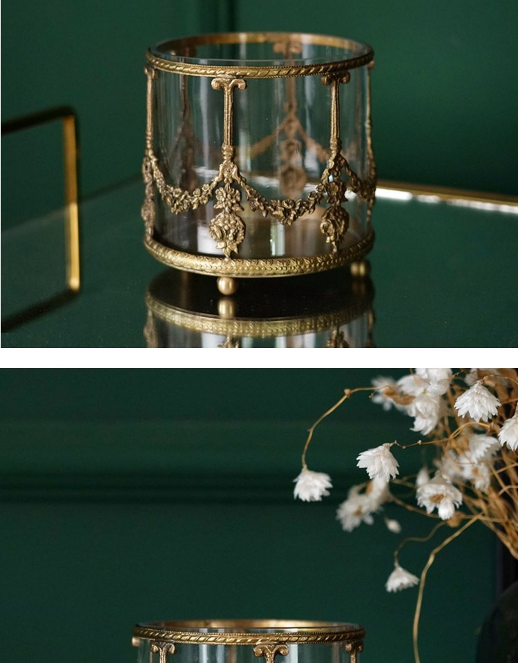 Fei Ling Home European Style Vintage Engraving Brass Glass Storage Bucket Makeup Brush Imported arts and crafts Fei Ling Home European Style Vintage Engraving Brass Glass Storage Bucket Makeup Brush Imported arts and crafts