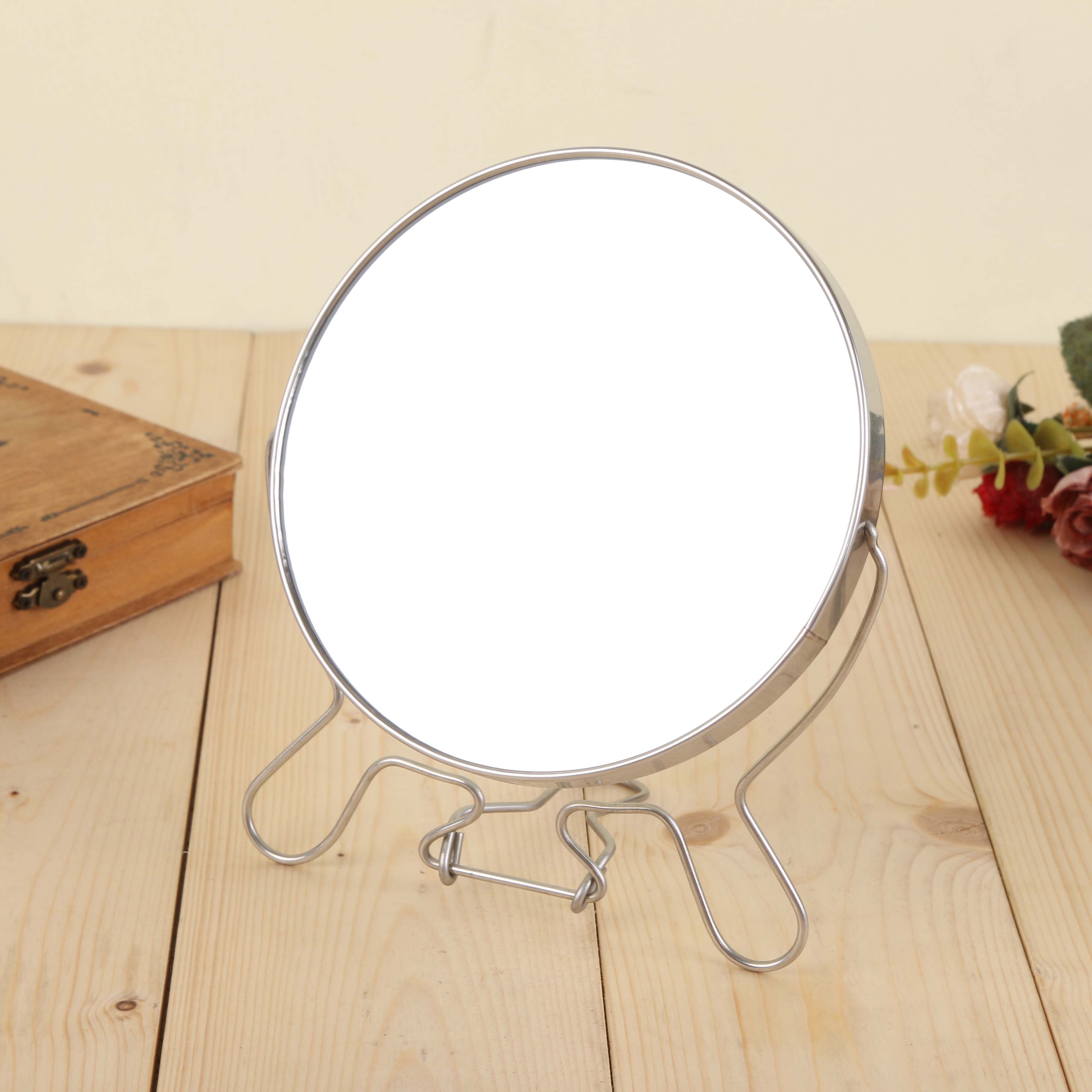 Folding portable desktop makeup mirror European double-sided cute round high-definition dressing mirror