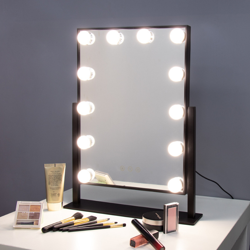 Cross-Border Hot Desktop Led Dressing Mirror with 12 Lights Dimmable Hollywood Bulb Fill Light Beauty Mirror