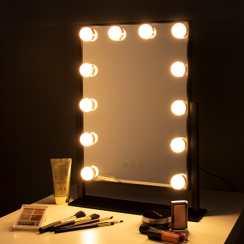 Cross-Border Hot Desktop Led Dressing Mirror with 12 Lights Dimmable Hollywood Bulb Fill Light Beauty Mirror