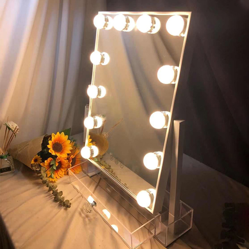 Cross-Border Hot Desktop Led Dressing Mirror with 12 Lights Dimmable Hollywood Bulb Fill Light Beauty Mirror