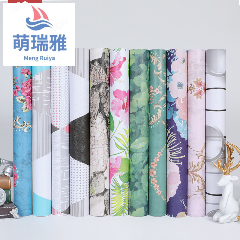 New Thickened PVC Self-Adhesive Wallpaper Waterproof European-Style Pastoral Bedroom Dorm Background Wall Renovation 