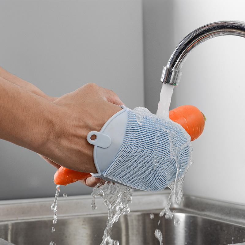 TPE Soft Fur Bath Brush Dishwashing Gloves Fruit Scrub-Brush Kitchen Cleaning Magic Dishwashing Brush