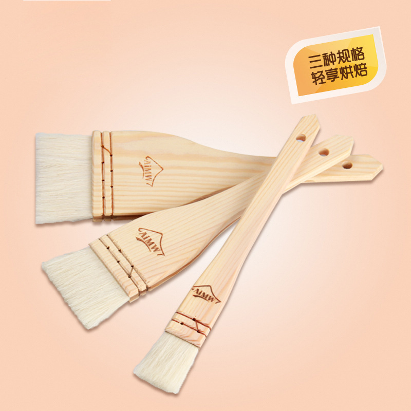 Quality Straight Wooden Handle Wool Brush with Package Wool Brush Wooden Handle Grill Brush Soft Wool AMW Baking Tool