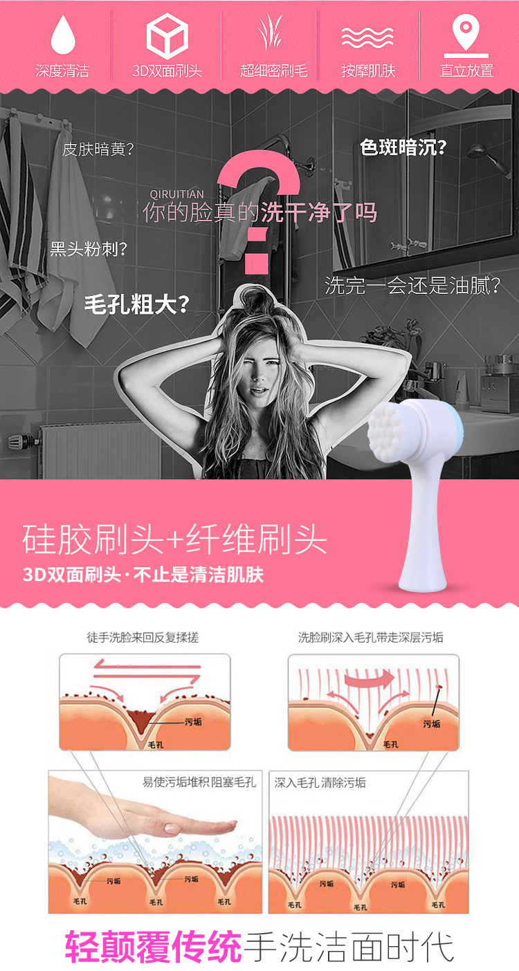 Brush DoubleSided Silicone Facial Washer Standing Cleansing Brush Blackhead Removal Deep Cleaning Manual Soft Hair Brush DoubleSided Silicone Facial Washer Standing Cleansing Brush Blackhead Removal Deep Cleaning Manual Soft Hair