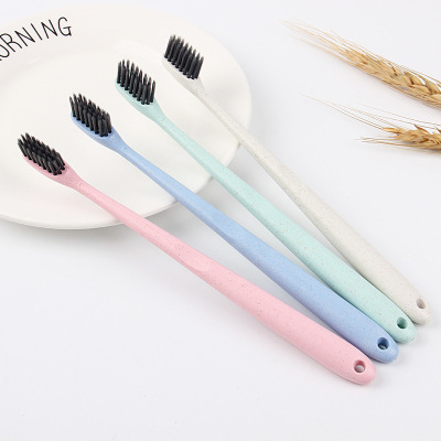 10 pieces of wheat straw filaments with soft bristles couple of adult toothbrushes with carbon brush for home pack