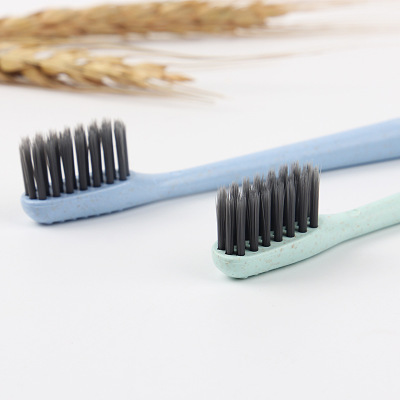 10 pieces of wheat straw filaments with soft bristles couple of adult toothbrushes with carbon brush for home pack