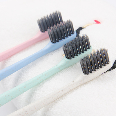 10 pieces of wheat straw filaments with soft bristles couple of adult toothbrushes with carbon brush for home pack