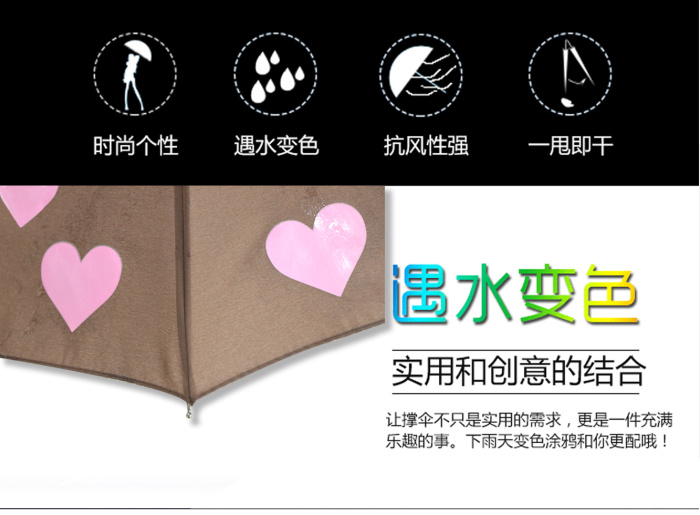 [3573A] creative seventy percent off sun umbrella in case of water color change love umbrella wholesale