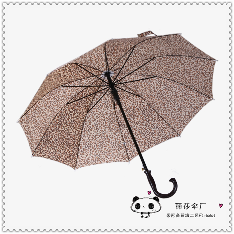 Strengthen the leopard print to open the direct rod business clear umbrella