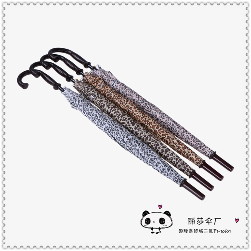 Strengthen the leopard print to open the direct rod business clear umbrella
