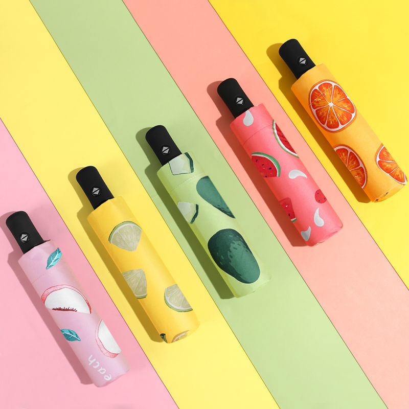 Umbrella Tri-Fold Self-Folding Umbrella Sun Protection Sunshade Fruit Umbrella Avocado Fresh Vinyl Foldable and Portable