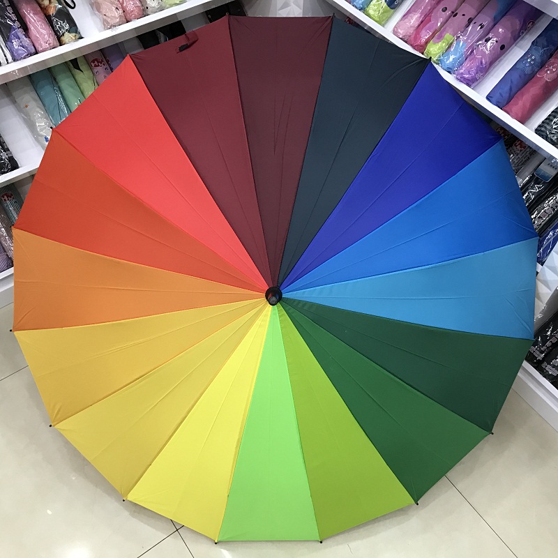 Rainbow umbrella 16 bone 70cm touch cloth Rainbow curved handle long handle umbrella golf umbrella