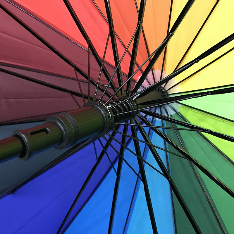 Rainbow umbrella 16 bone 70cm touch cloth Rainbow curved handle long handle umbrella golf umbrella