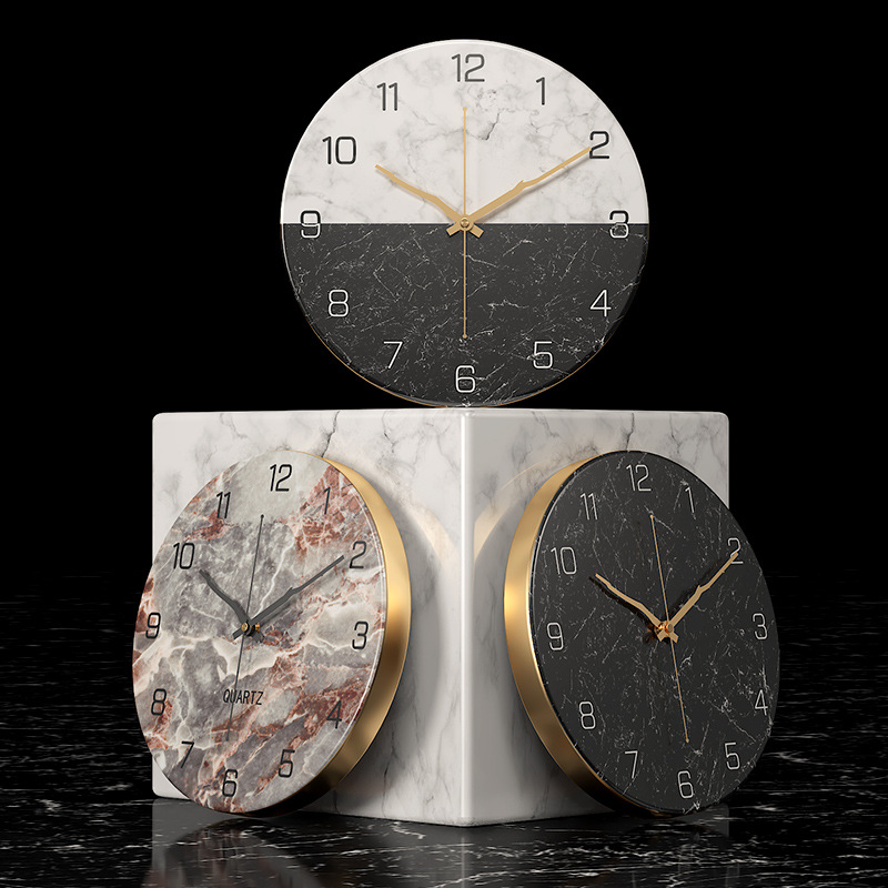 European Style Imitation Marbling Clock Amazon Hot Sale Clock Living Room Fashion Creative Clocks