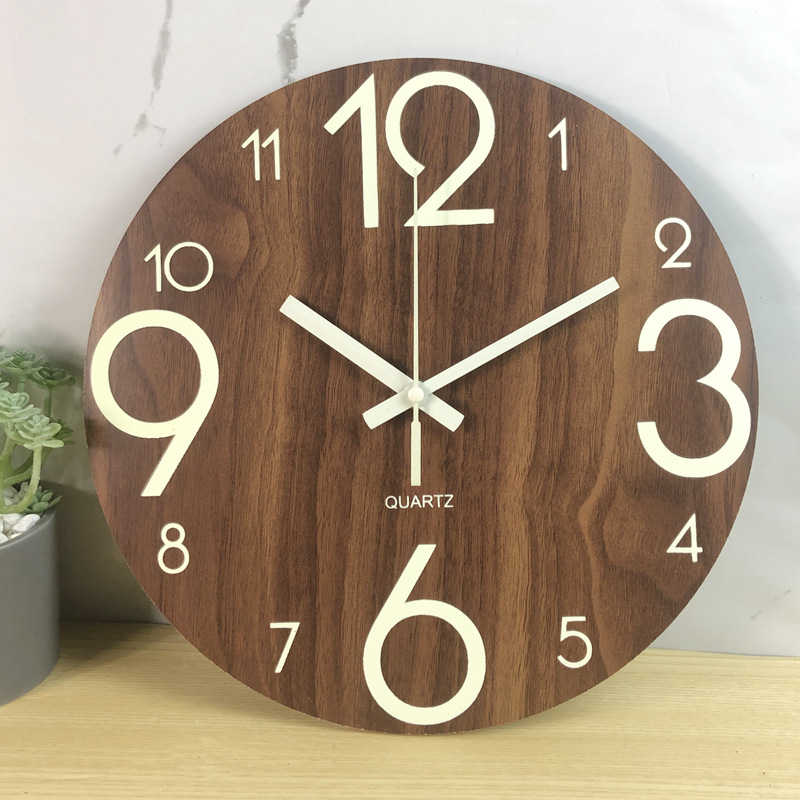 Cross-Border Hot Creative Luminous Wooden Wall Clock Simple Living Room Clock Home Clocks