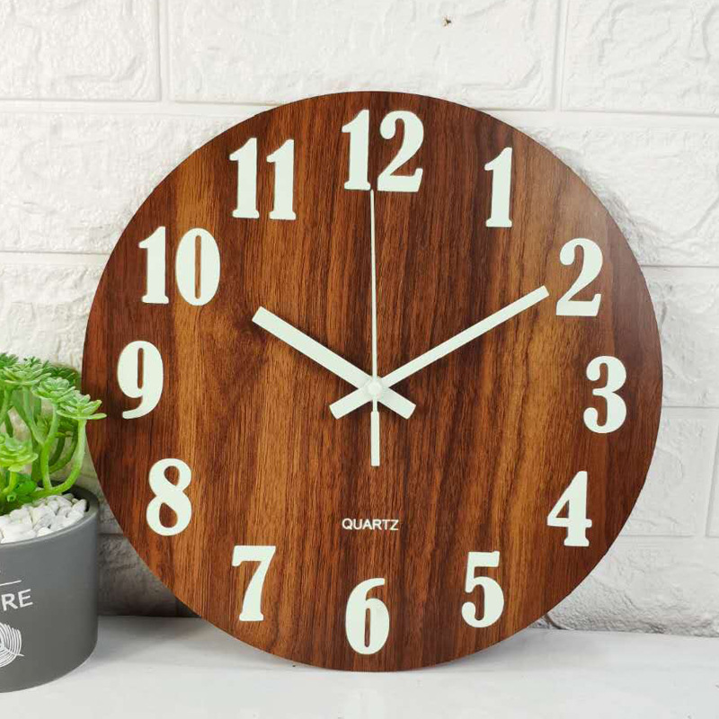 Cross-Border Hot Creative Luminous Wooden Wall Clock Simple Living Room Clock Home Clocks