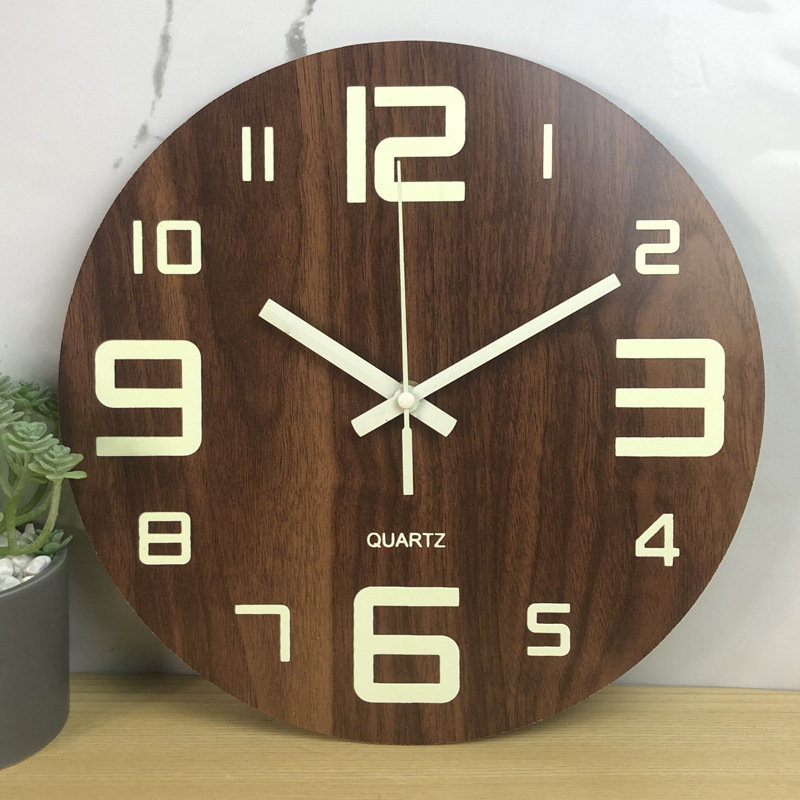 Cross-Border Hot Creative Luminous Wooden Wall Clock Simple Living Room Clock Home Clocks