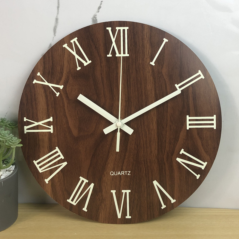 Cross-Border Hot Creative Luminous Wooden Wall Clock Simple Living Room Clock Home Clocks