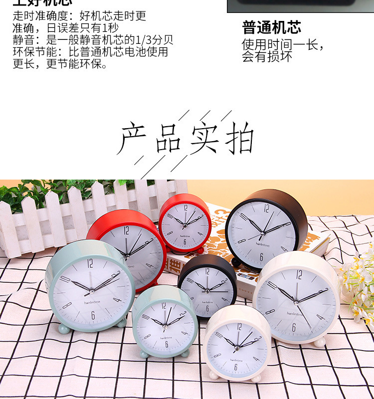 Clocks Digital 4-Inch round Metal Alarm Clock Desk Clock Mute Second Sweeping Night Light Clock Wholesale